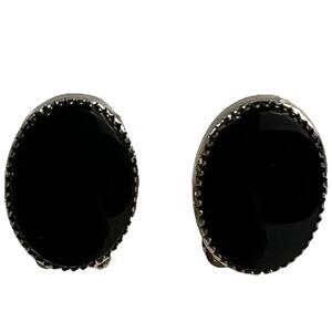 Vintage Black and Gold-Tone Oval Clip-On Earrings